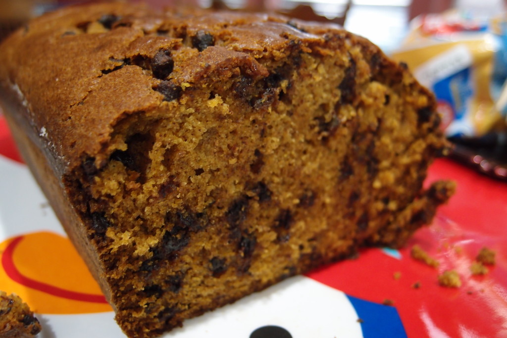 Oh look, here I am as a delicious pumpkin spice loaf. I am chocolate filled and delicious. 